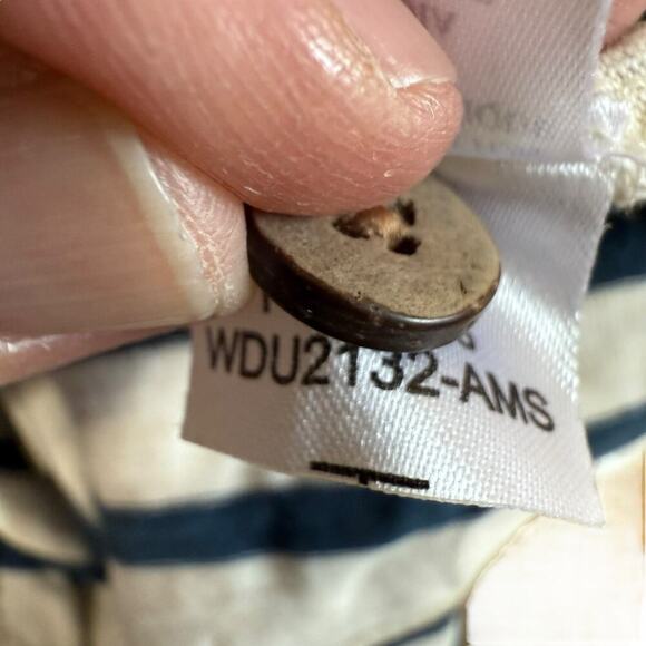 Faherty Merritt Dress Amagansett Stripe Scoop Neck Button Back Pocket L Organic - Picture 8 of 12